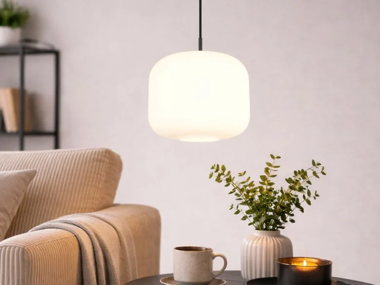 Kleine Pendelleuchte SIGNE einflammig mit Glas Lampenschirm Weiß Ø 25cm