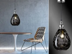 Kleine Pendelleuchte ULLER 1-flammig mit Rauchglas Lampenschirm, Ø 20cm