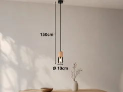 Kleine Pendelleuchte YELLE 1-flammig Lampenschirm Holz & Rauchglas, Ø 10cm
