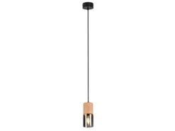 Kleine Pendelleuchte YELLE 1-flammig Lampenschirm Holz & Rauchglas, Ø 10cm
