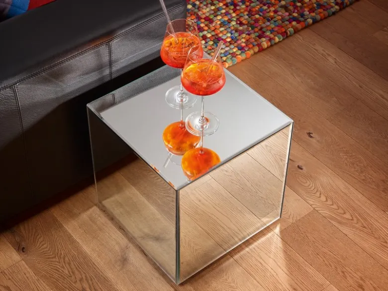 Kleiner Beistelltisch LEANA Würfel mit Spiegelglas, Höhe 45cm