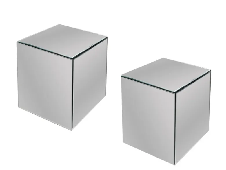 Kleiner Beistelltisch mit Spiegelglas im 2er Set, Höhe 45cm