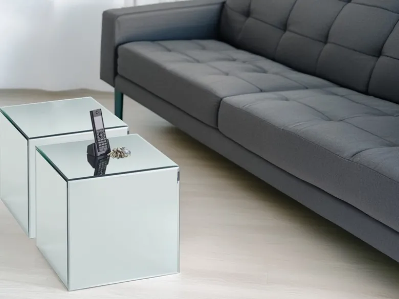 Kleiner Beistelltisch mit Spiegelglas im 2er Set, Höhe 45cm