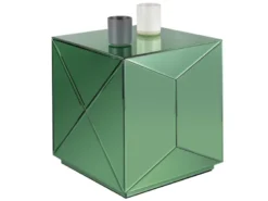 Kleiner Würfel Beistelltisch 2er Set mit Spiegelglas Grün, Höhe 40cm