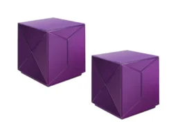 Kleiner Würfel Beistelltisch 2er Set mit Spiegelglas Lila, Höhe 40cm