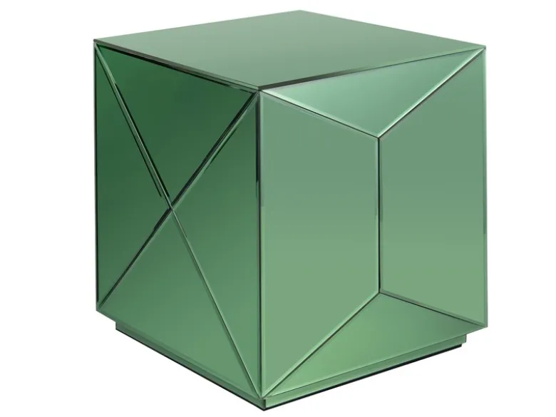 Kleiner Würfel Beistelltisch NIVA mit Spiegelglas Grün, Höhe 40cm