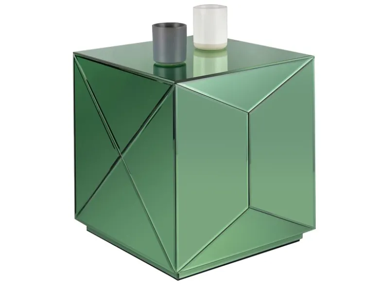 Kleiner Würfel Beistelltisch NIVA mit Spiegelglas Grün, Höhe 40cm