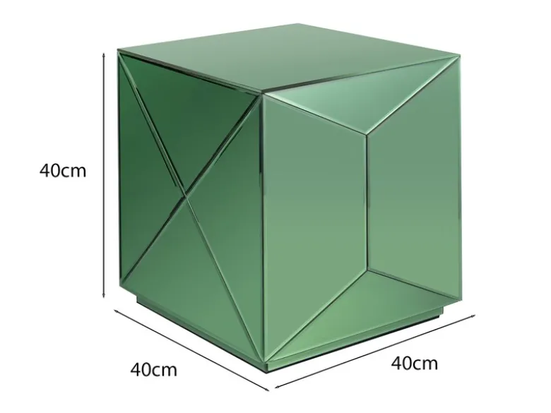 Kleiner Würfel Beistelltisch NIVA mit Spiegelglas Grün, Höhe 40cm