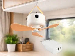 Kleiner Akku Deckenventilator mit Licht und Fernbedienung, USB aufladbar Ø 27cm