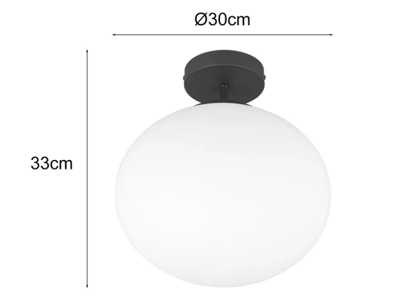 Kleine Retro Deckenleuchte FOMENTO Schwarz mit Glaskugel, Ø 30cm