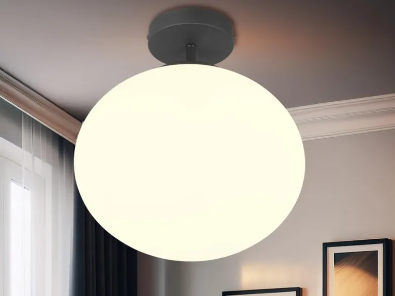 Kleine Retro LED Deckenleuchte Schwarz mit Glaskugel, Ø 30cm