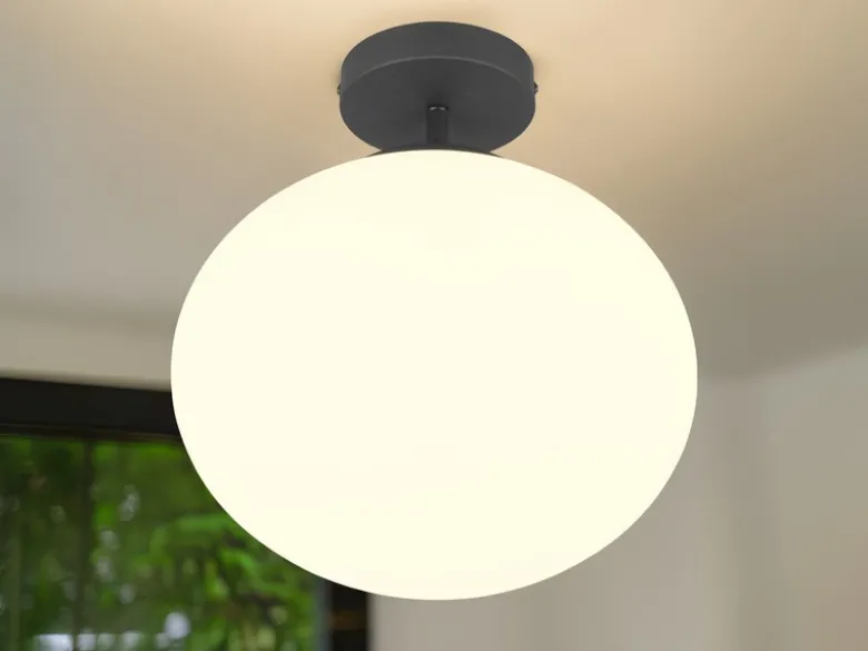 Kleine Retro LED Deckenleuchte Schwarz mit Glaskugel, Ø 30cm