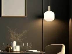Kleine Retro LED Pendelleuchte 1-flammig mit Glasschirm in Weiß, Ø 20cm