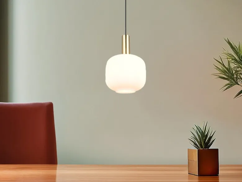 Kleine Retro LED Pendelleuchte 1-flammig mit Glasschirm in Weiß, Ø 20cm