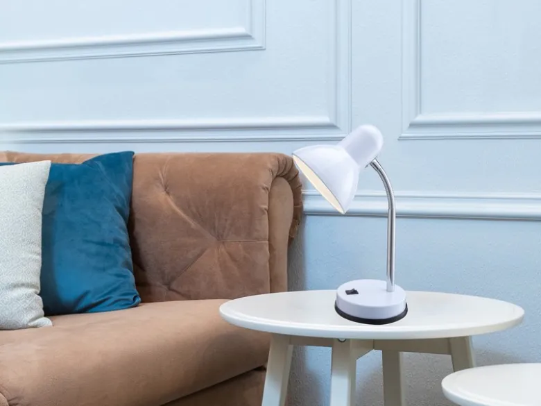 Kleine Retro LED Schreibtischlampe Weiß mit Flexarm, Höhe 35cm