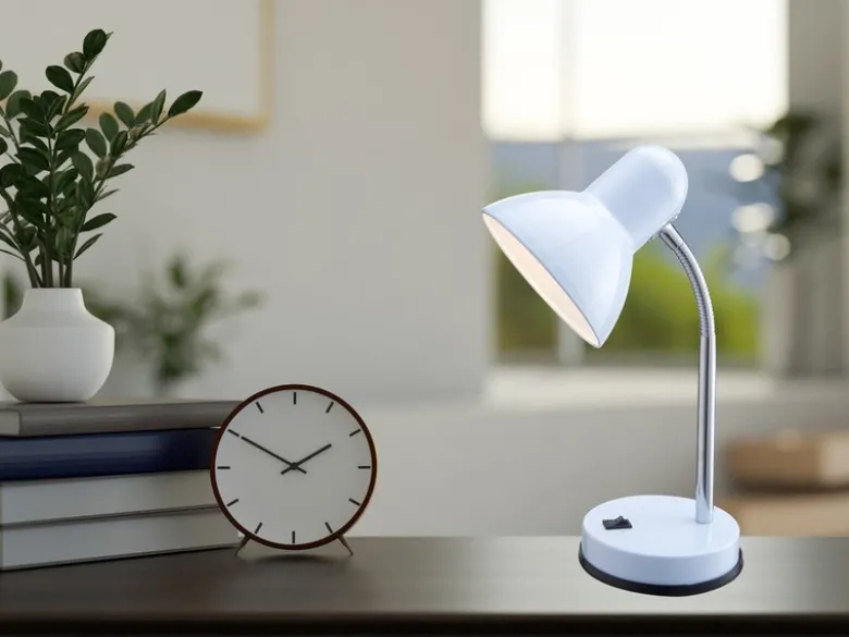 Kleine Retro LED Schreibtischlampe Weiß mit Flexarm, Höhe 35cm