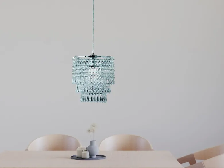Kleiner LED Kronleuchter Chrom mit Kristall Behang aus Acryl, Ø 25cm