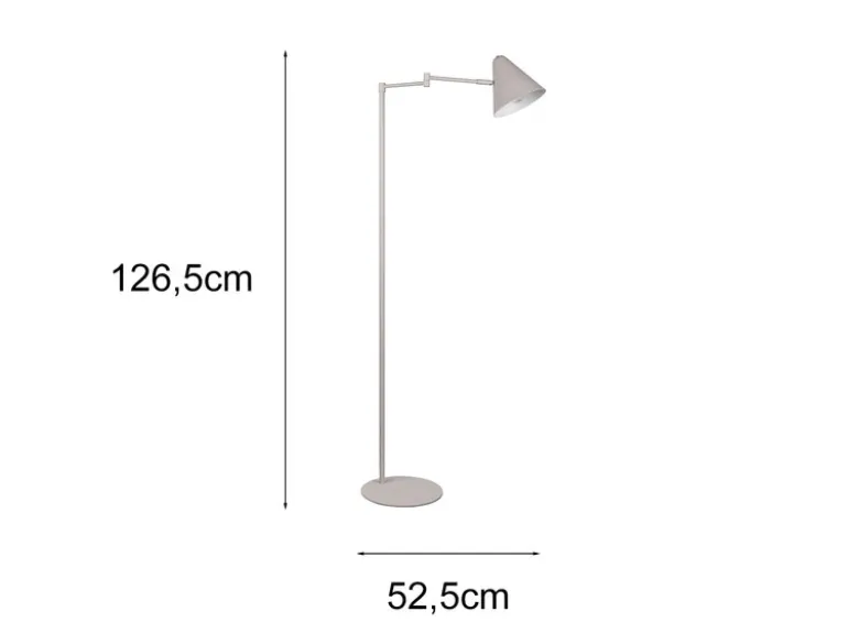 Kleine Stehlampe COSIMA mit Schwenkarm aus Metall Hellgrau, Höhe 126,5cm