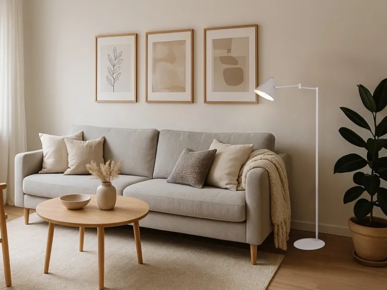 Kleine Stehlampe COSIMA mit Schwenkarm aus Metall Hellgrau, Höhe 126,5cm