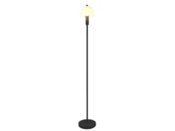 Kleine Stehlampe GLENN Schwarz mit Metallfuß und Lampenschirm Glas, Höhe 120cm
