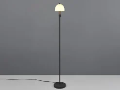 Kleine Stehlampe GLENN Schwarz mit Metallfuß und Lampenschirm Glas, Höhe 120cm