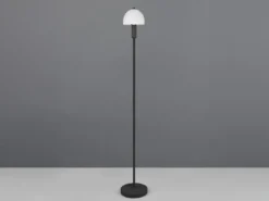 Kleine Stehlampe GLENN Schwarz mit Metallfuß und Lampenschirm Glas, Höhe 120cm