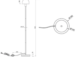 Kleine Stehlampe GLENN Weiß mit Metallfuß und Lampenschirm Glas, Höhe 120cm