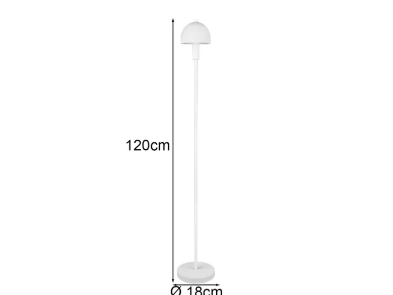 Kleine Stehlampe GLENN Weiß mit Metallfuß und Lampenschirm Glas, Höhe 120cm