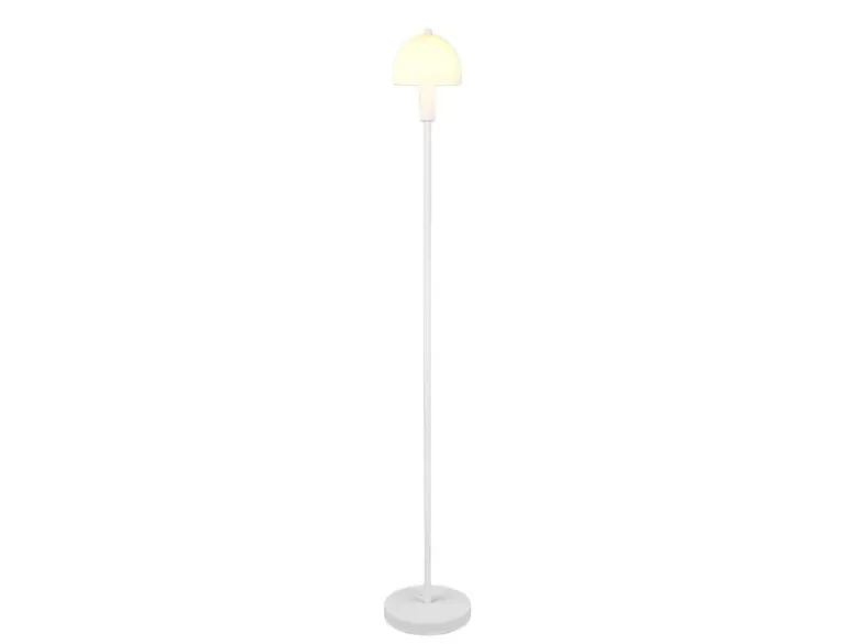 Kleine Stehlampe GLENN Weiß mit Metallfuß und Lampenschirm Glas, Höhe 120cm