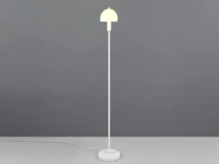 Kleine Stehlampe GLENN Weiß mit Metallfuß und Lampenschirm Glas, Höhe 120cm