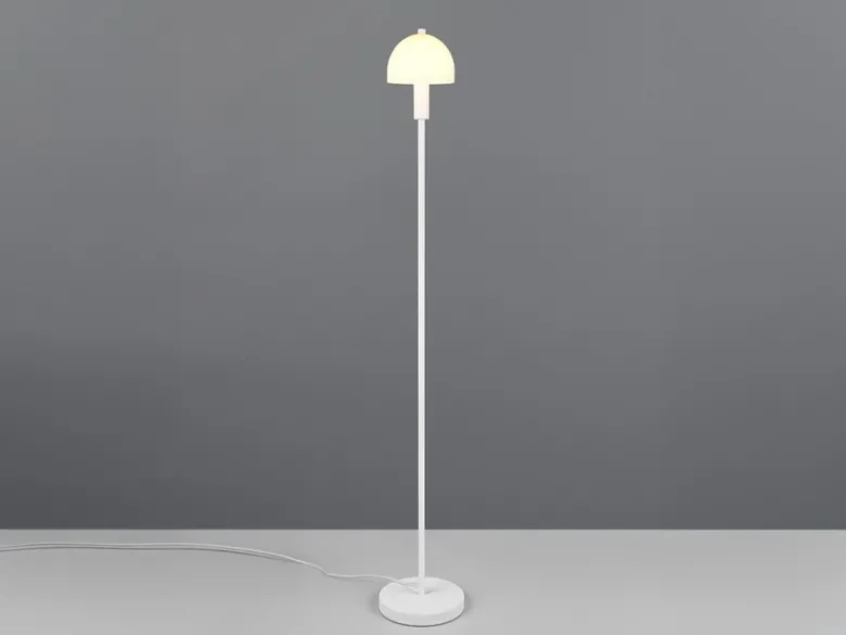 Kleine Stehlampe GLENN Weiß mit Metallfuß und Lampenschirm Glas, Höhe 120cm