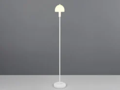 Kleine Stehlampe GLENN Weiß mit Metallfuß und Lampenschirm Glas, Höhe 120cm