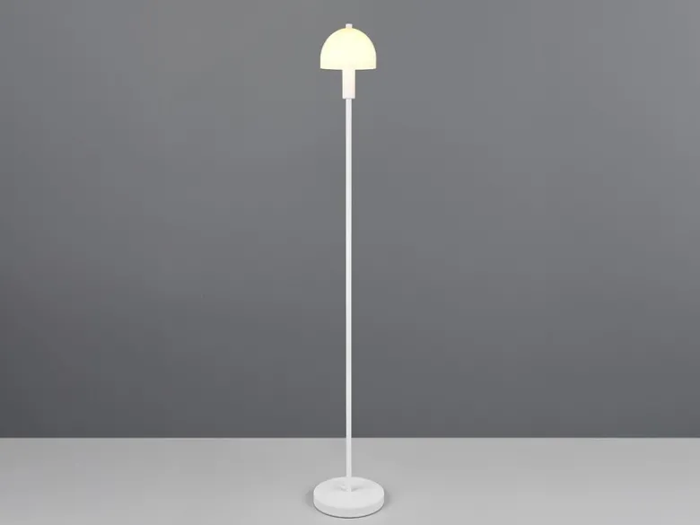 Kleine Stehlampe GLENN Weiß mit Metallfuß und Lampenschirm Glas, Höhe 120cm