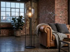 Kleine Stehlampe mit Metallfuß, Rauchglas oval & LED dimmbar - Höhe 110cm