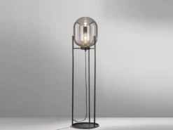 Kleine Stehlampe mit Metallfuß, Rauchglas oval & LED dimmbar - Höhe 110cm