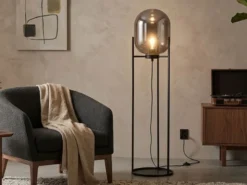 Kleine Stehlampe mit Metallfuß, Rauchglas oval & LED dimmbar - Höhe 110cm