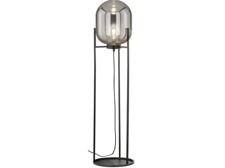 Kleine Stehlampe mit Metallfuß, Rauchglas oval & LED dimmbar - Höhe 110cm