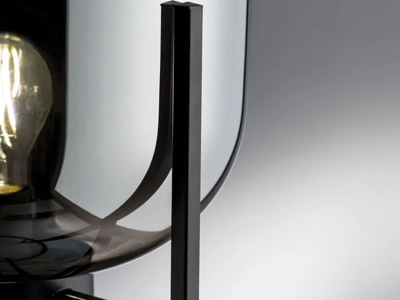 Kleine Stehlampe mit Metallfuß, Rauchglas oval & LED dimmbar - Höhe 110cm