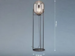 Kleine Stehlampe REGI mit Metallfuß und Rauchglas Glaskugel oval - Höhe 110cm