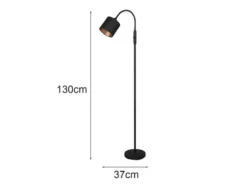 Kleine Stehlampe TOMMY mit Flexarm & Stoffschirm Schwarz Gold, Höhe 130cm
