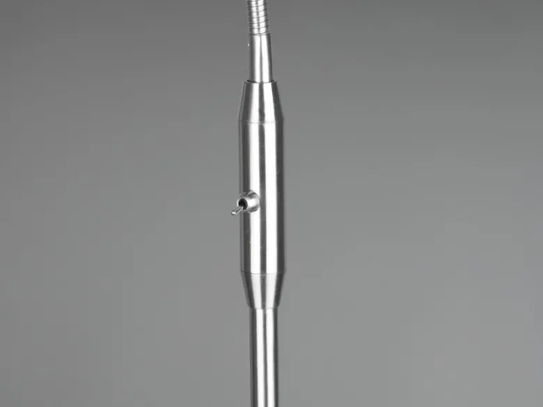 Kleine Stehlampe TOMMY Silber mit Flexarm & Stoffschirm Weiß, Höhe 130cm