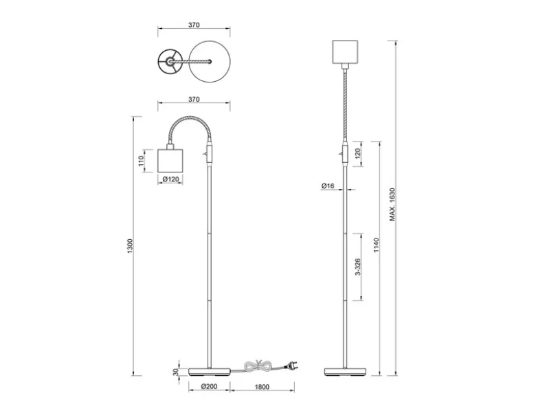 Kleine Stehlampe TOMMY Silber mit Flexarm & Stoffschirm Weiß, Höhe 130cm