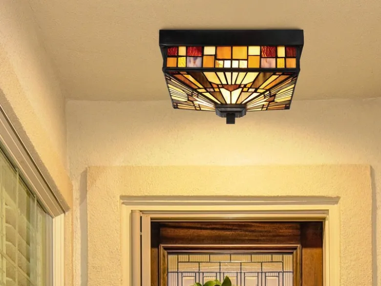 Kleine Tiffany Deckenleuchte bunt für Innen & Außen mit E27 LED, 26 x 26cm