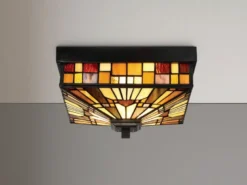 Kleine Tiffany Deckenleuchte bunt für Innen & Außen mit E27 LED, 26 x 26cm