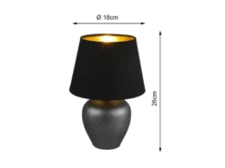 Kleine Tischlampe ABBY mit Keramikfuß & Stoffschirm Schwarz Gold, Höhe 26cm
