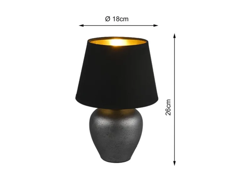 Kleine Tischlampe ABBY mit Keramikfuß & Stoffschirm Schwarz Gold, Höhe 26cm