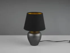 Kleine Tischlampe ABBY mit Keramikfuß & Stoffschirm Schwarz Gold, Höhe 26cm