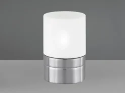 Kleine Tischlampe ARY II mit Touchfunktion & Glasschirm Silber, Höhe 15cm