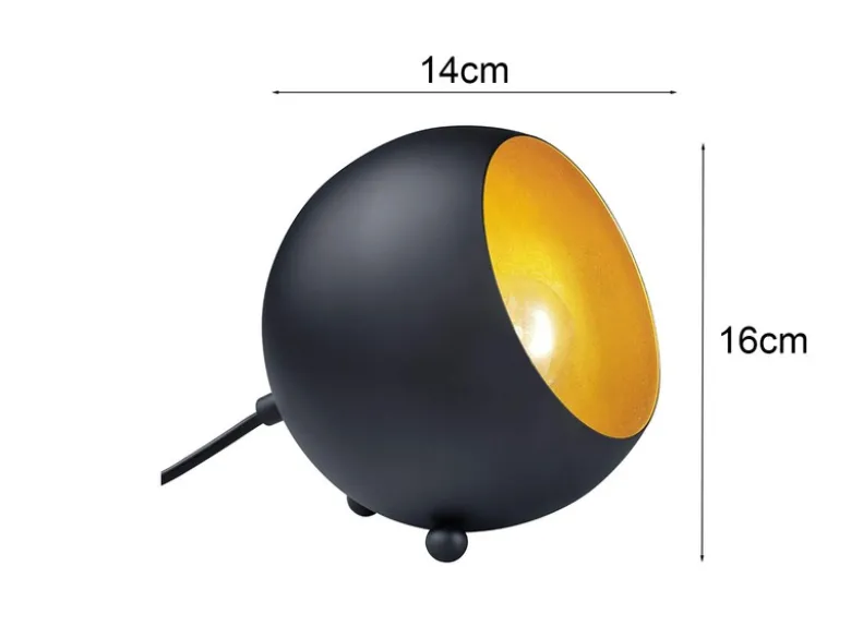 Kleine Tischlampe BILLY rund aus Metall in Schwarz & Gold, Höhe 16cm