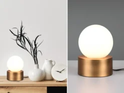 Kleine Tischlampe COUNTESS Altmessing mit Touchfunktion & Glaskugel, Höhe 17cm